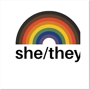 She/They Pronouns Rainbow Posters and Art